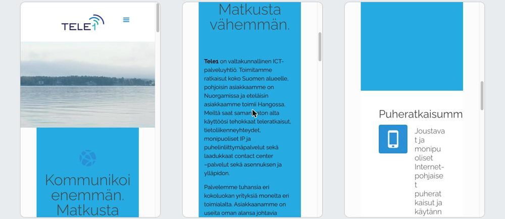 Tele1:n vanha sivu puhelimella
